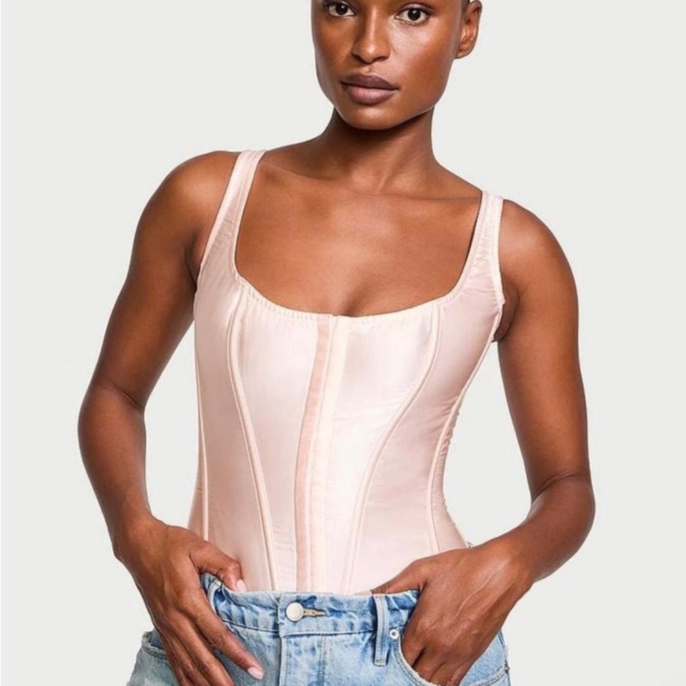 Victoria's Secret Satin Lace-Up Corset Top in Blush Pink